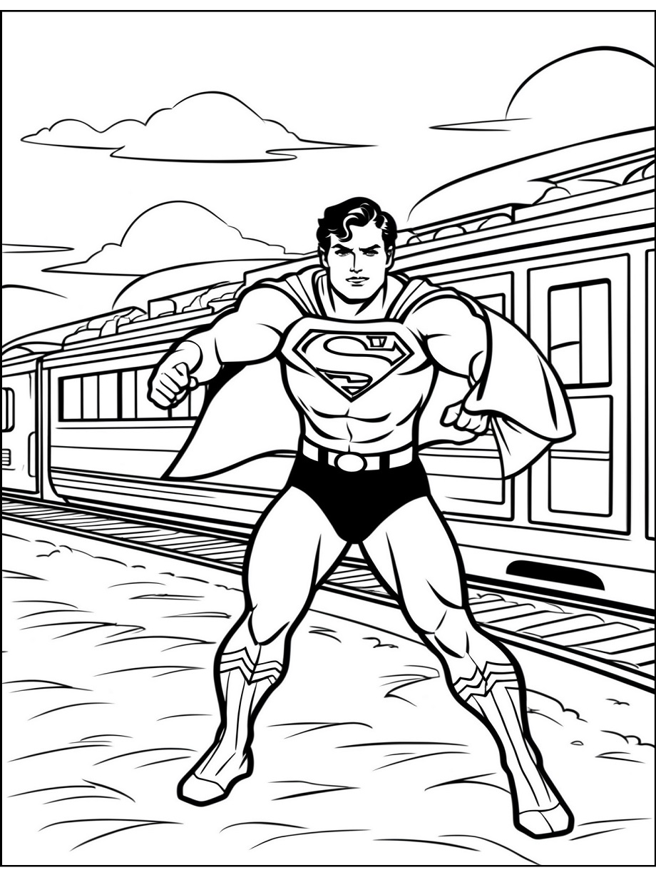 Ausmalbild Superman auf Bahnhof