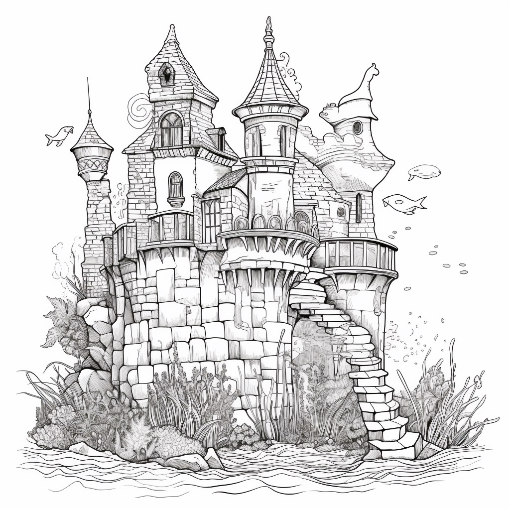 Kleiner Ausmalbild Schloss unter Wasser - Kostenlos