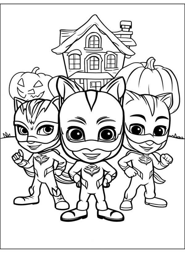 Ausmalbild PJ Masks Halloween kostenlos